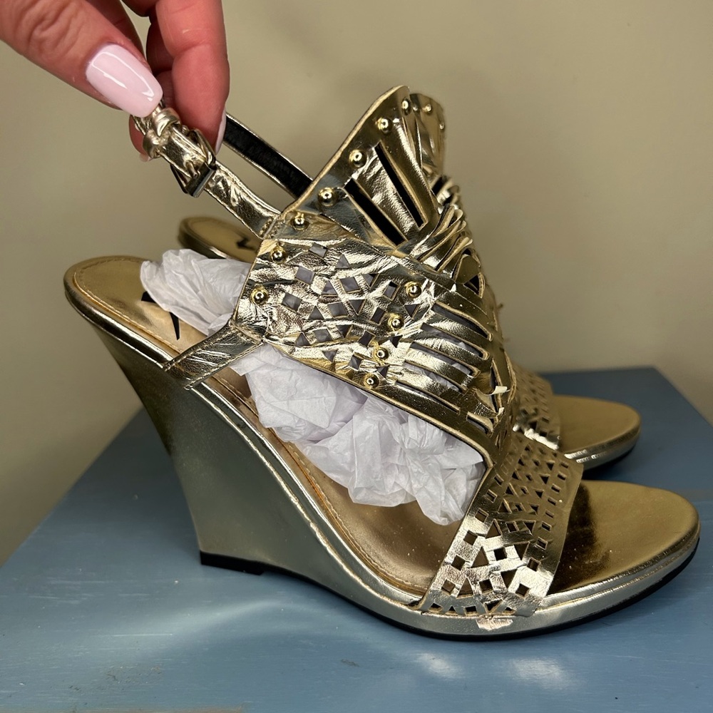 LFL Metallic Gold Wedge Sandals